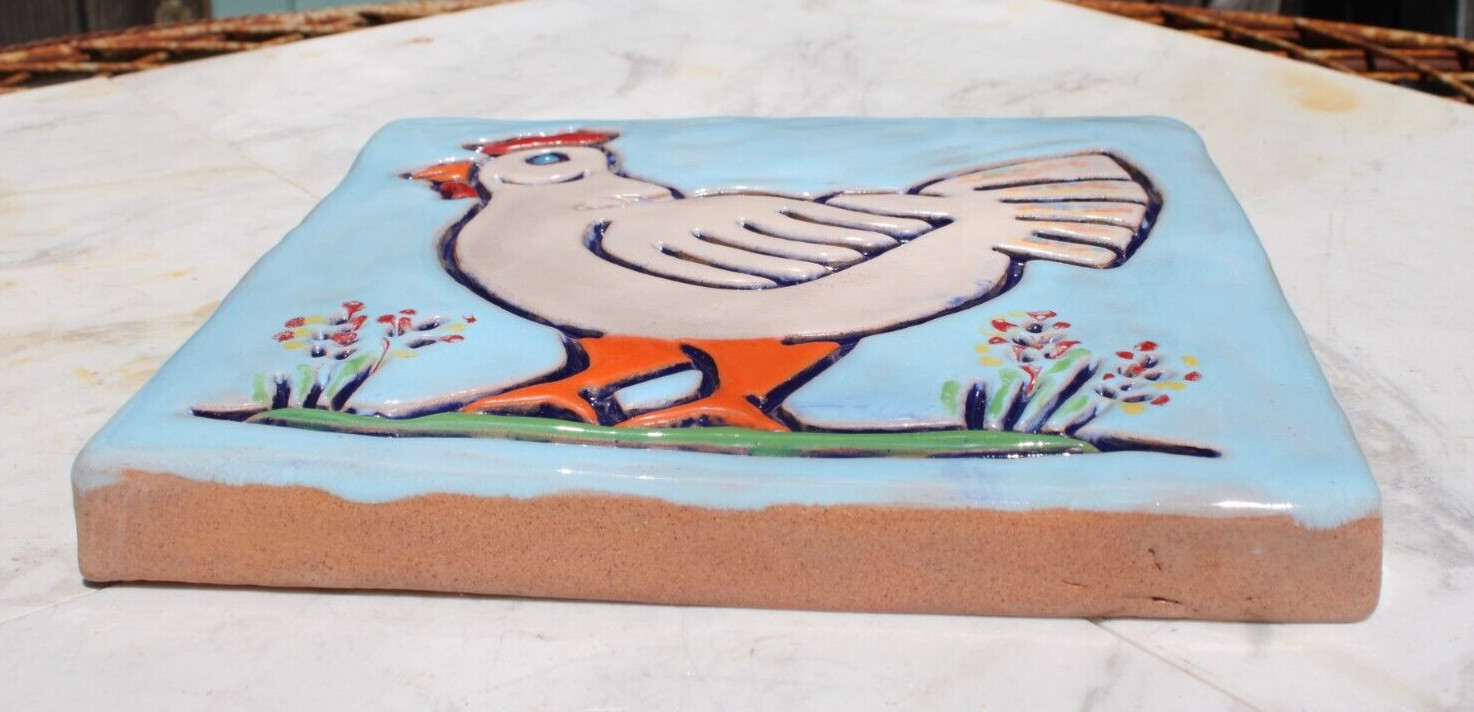 Large 8″ x 8″ P&G Ceramic Tile Wall Hanging Terra Cotta Glazed Hen 2010