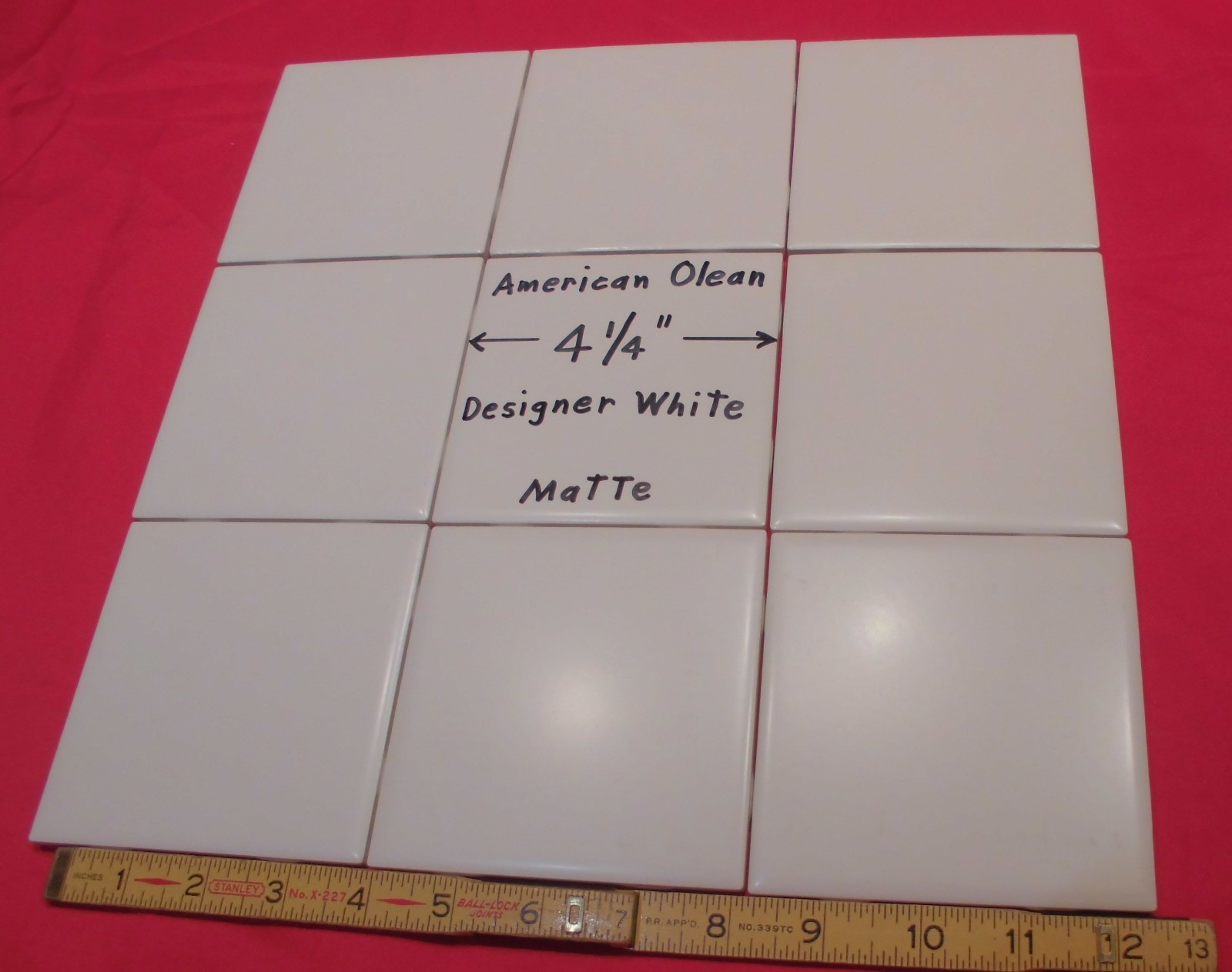 9 pieces: Ceramic Tiles *Matte Designer White* #61 by American Olean 4-1/4″ NEW