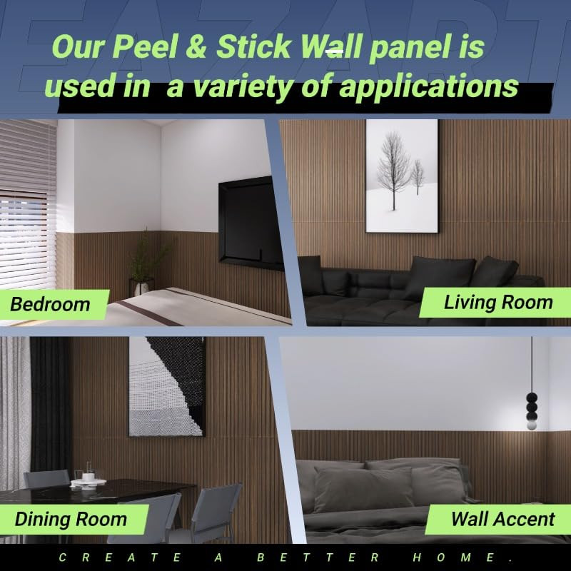 Self-Adhesive Wood Slat Wall Panels – Dark Walnut, 8-Pack, 47.24×11.81In
