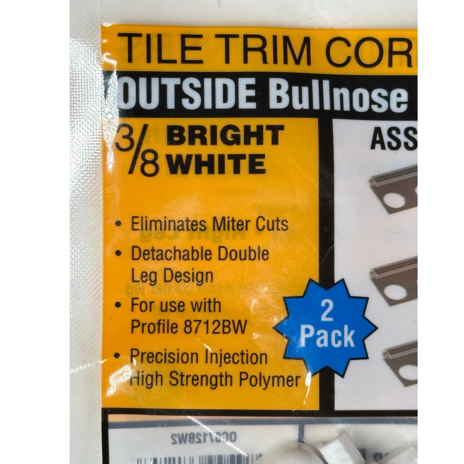 2 Pack TrimMaster Bullnose Outside Corner Tile Edging Trim White 3/8″