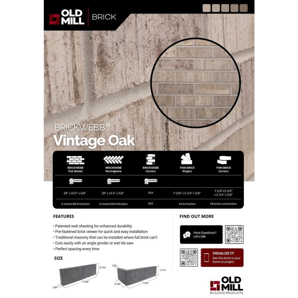 7.625 In. X 3.625 In. X 2.25 In. X 0.5 In. Vintage Oak Thin Brick Corners (Box o