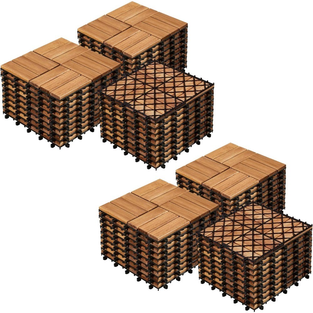 54pcs Hardwood Interlocking Patio Deck Tiles Acacia Waterproof Wood Flooring