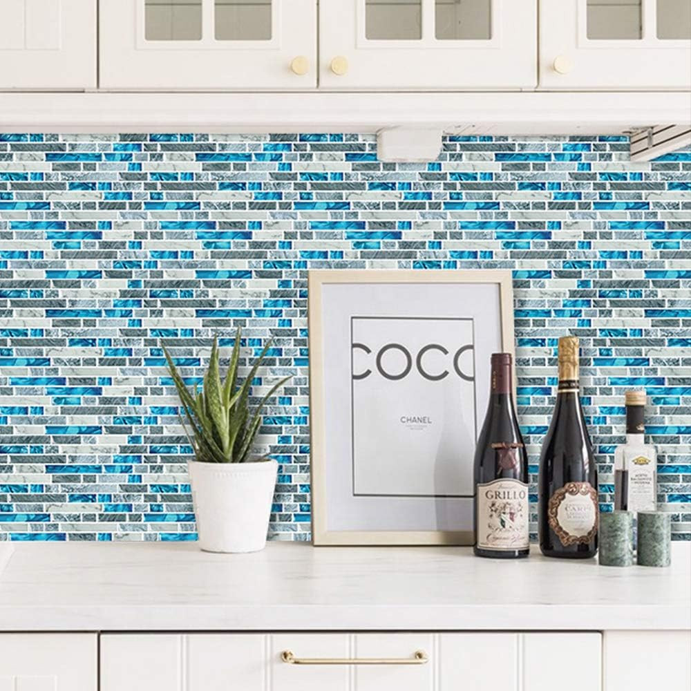 STICKGOO 10-Sheet Peel and Stick Backsplash Tiles Blue, Self Adhesive Kitchen Ba