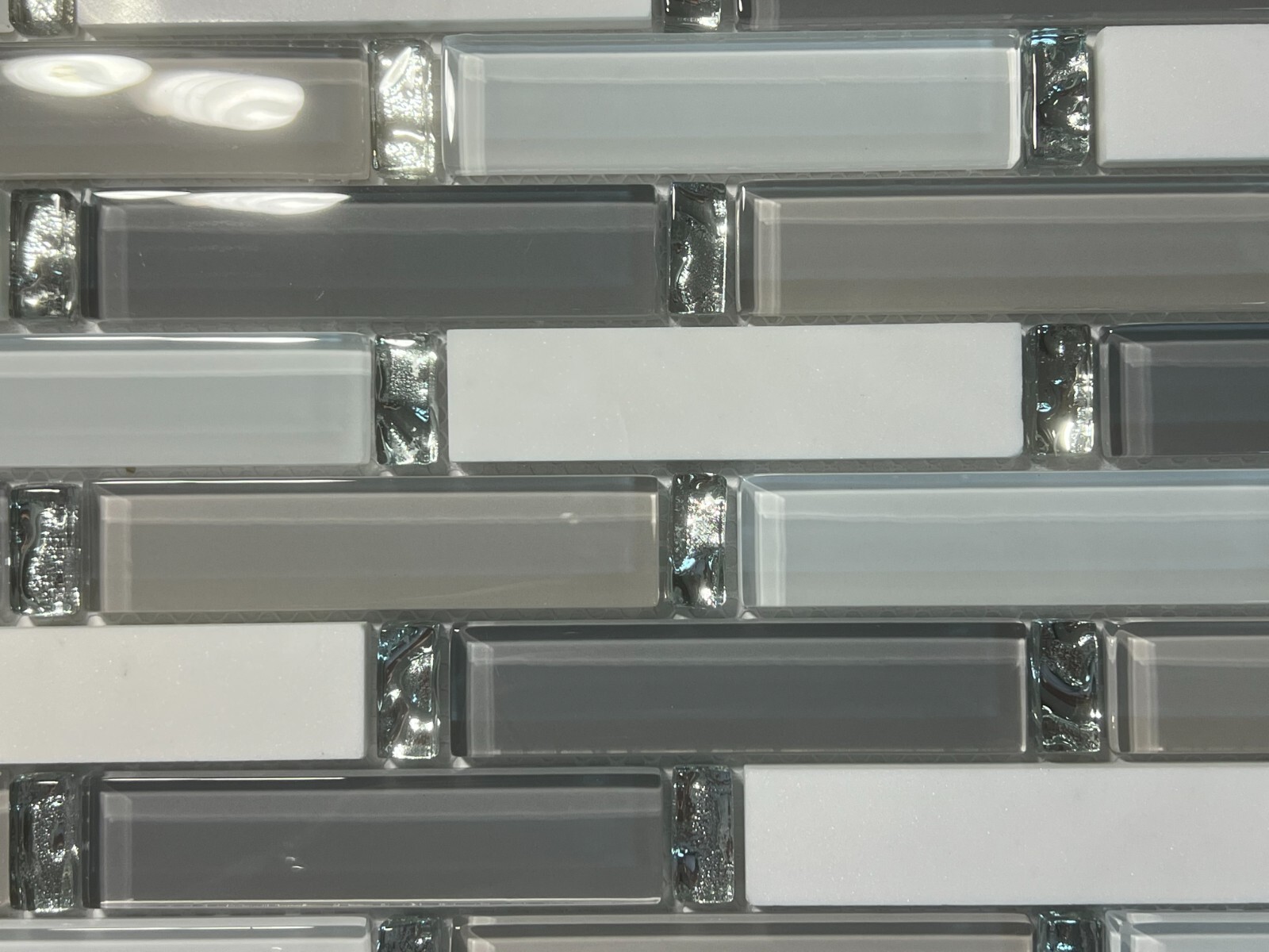 NY61 White/Gray Glass Marble Rectangle Mosaic Tile Kitchen Bathroom Backsplash