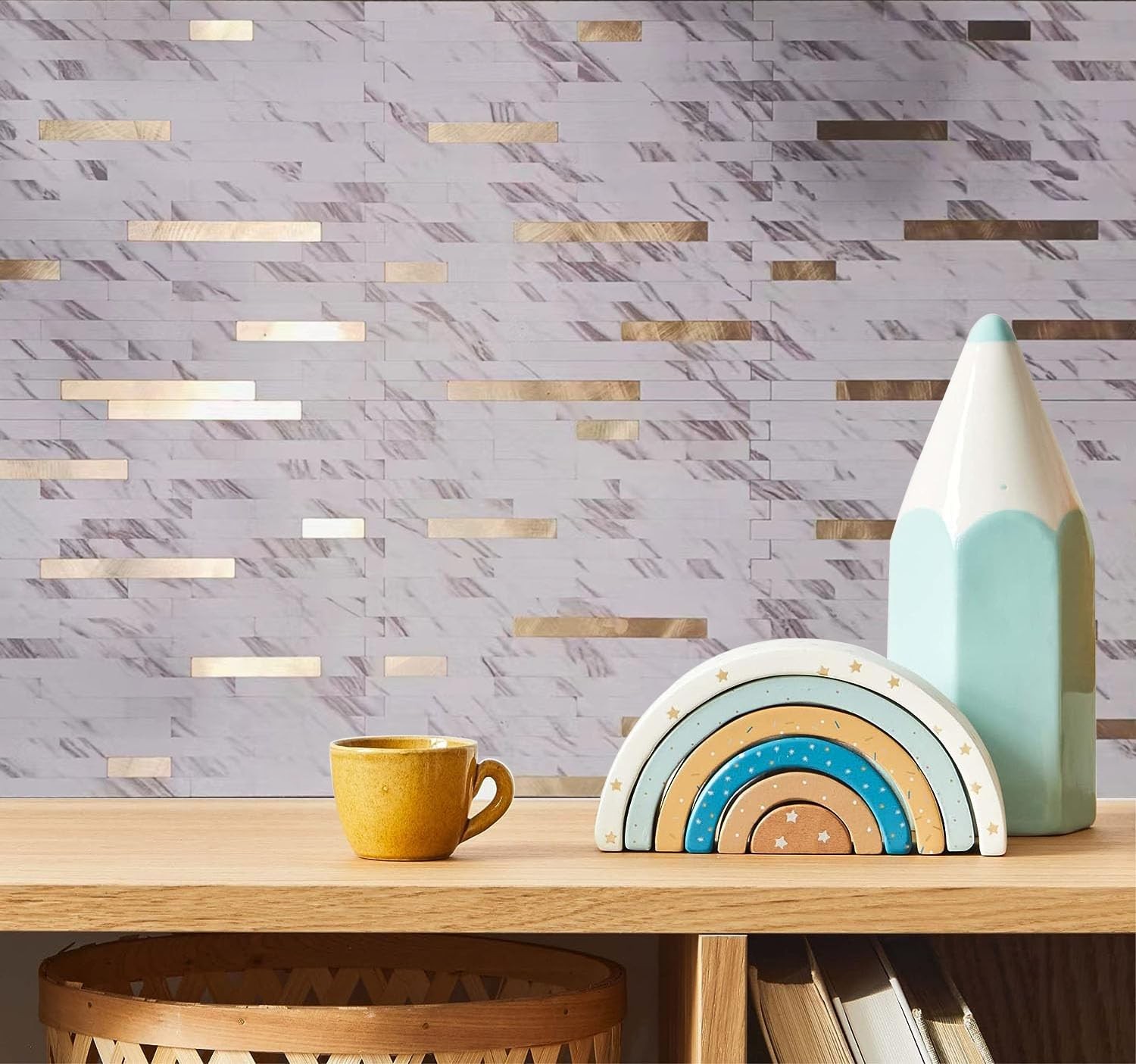 WEIMEISC 10-Sheet Peel and Stick Backsplash Tile, PVC Mixed Metal Stick on Ba…