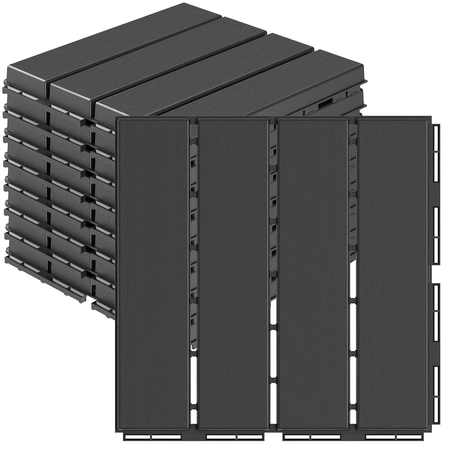 Goovilla Plastic Interlocking Deck Tiles, 9 Pack , 12″x12″ Waterproof Outdoor Fl