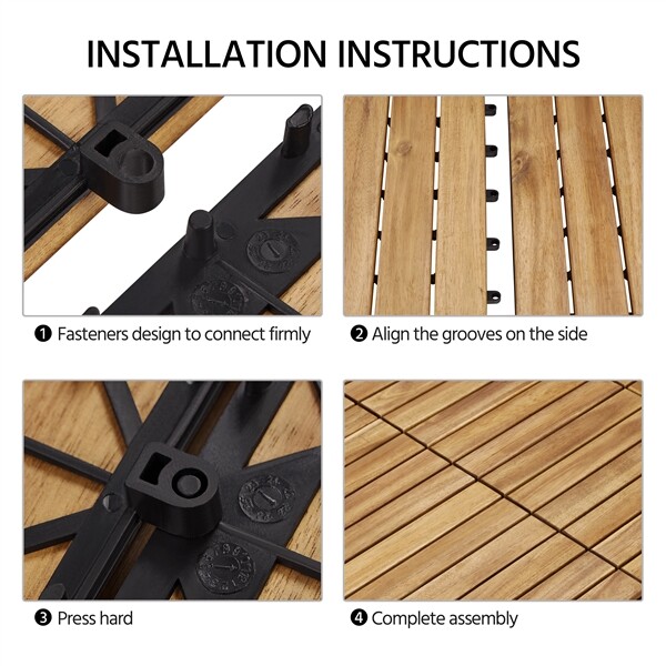 10 PCS Waterproof Acacia Wood Interlocking Flooring Tiles for Outdoor & Indoor
