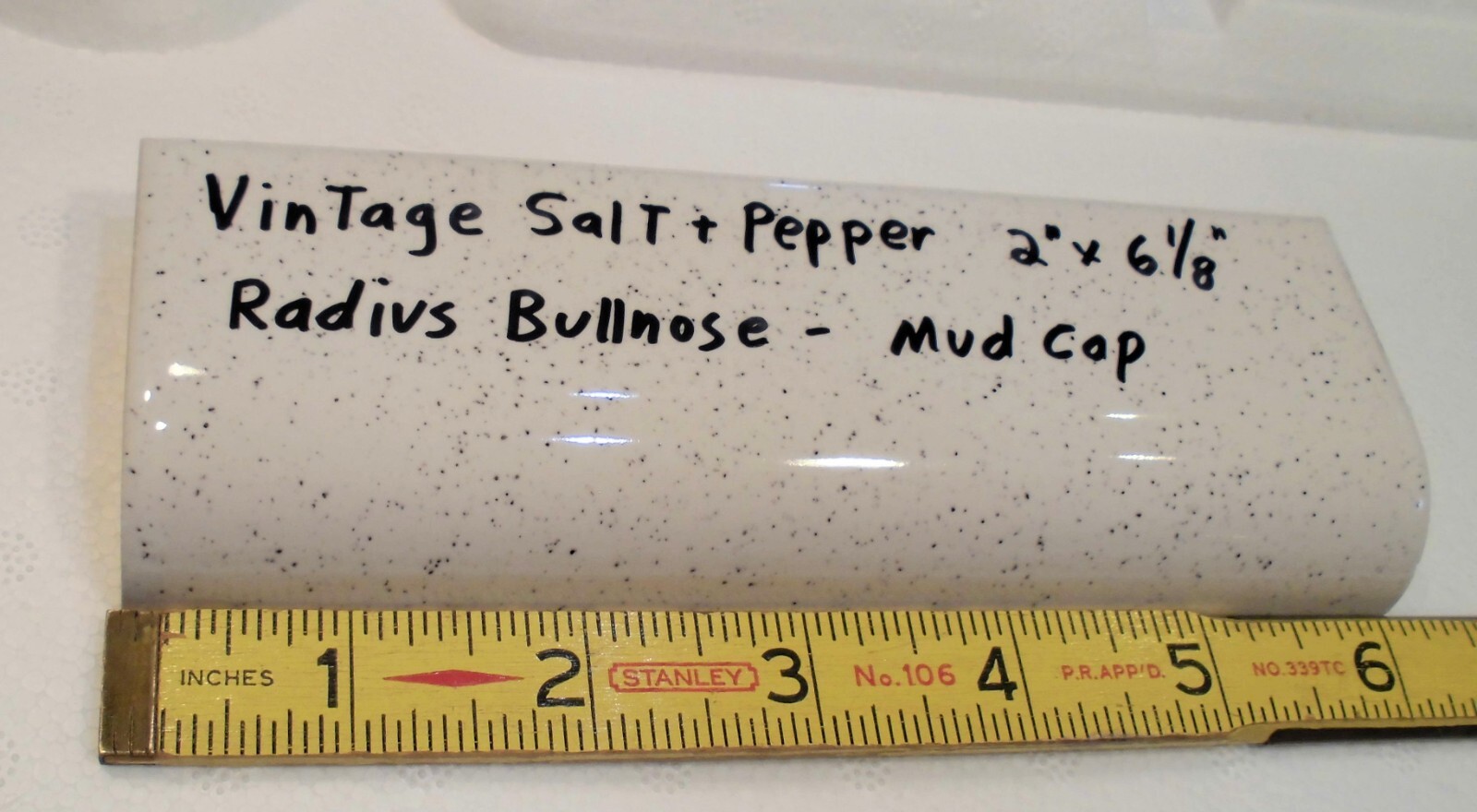 1 pc. Salt & Pepper Ceramic Bullnose Tile 2” X 6” American Olean, NEW STOCK