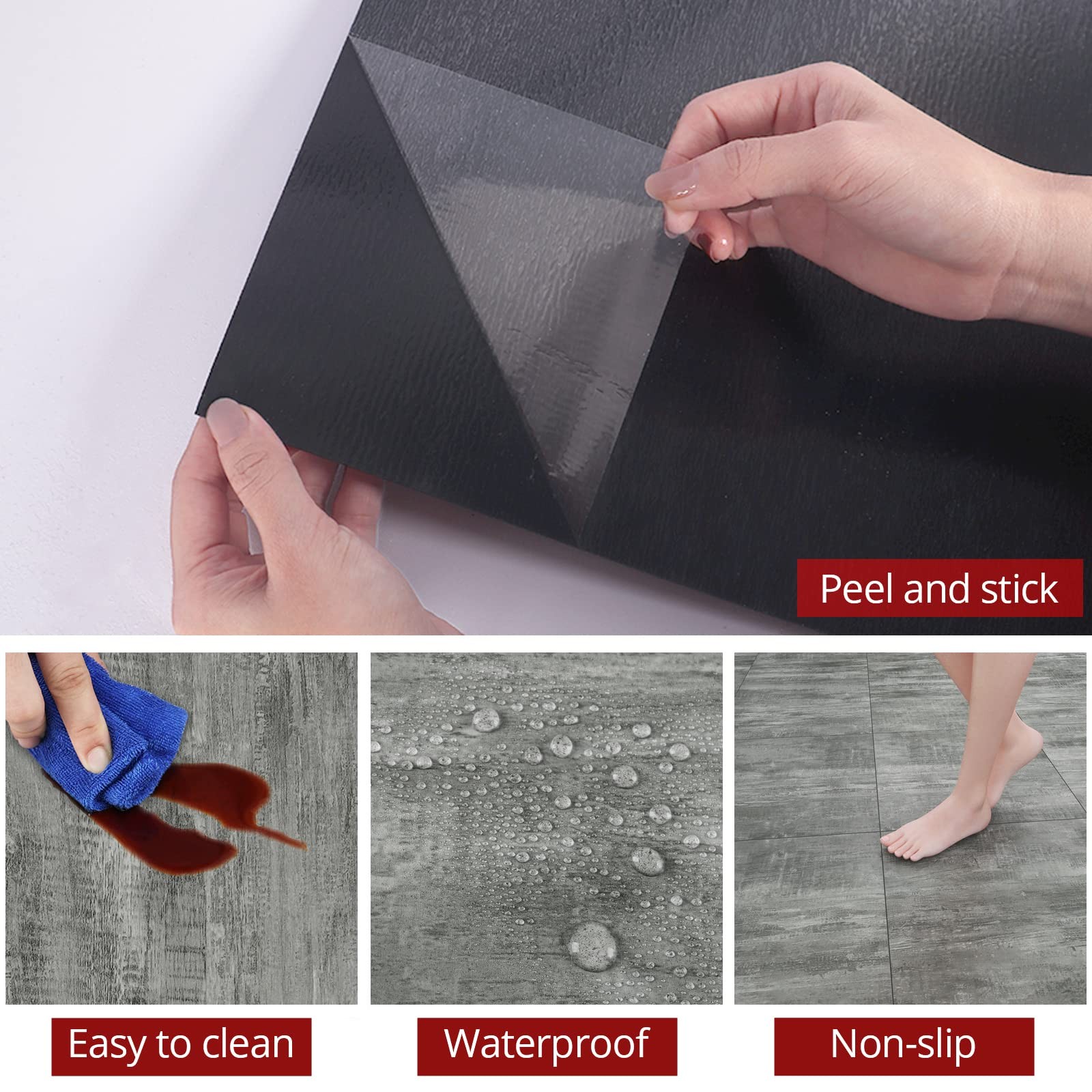 WESTICK Peel and Stick Floor Tiles 20 PCS Durable Thick Wood Backsplash Tile Wat