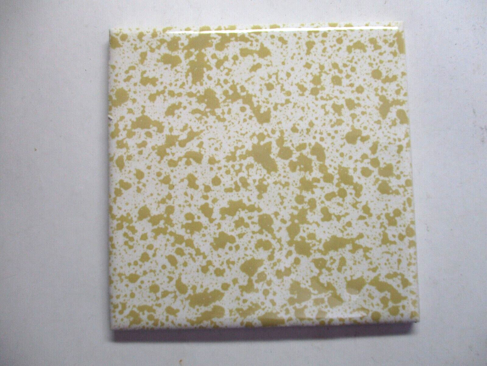 1 Wall Tile Florida USA FT 4-1/4″ Ceramic Dimpled Mottled Brown on Beige MCM Vtg