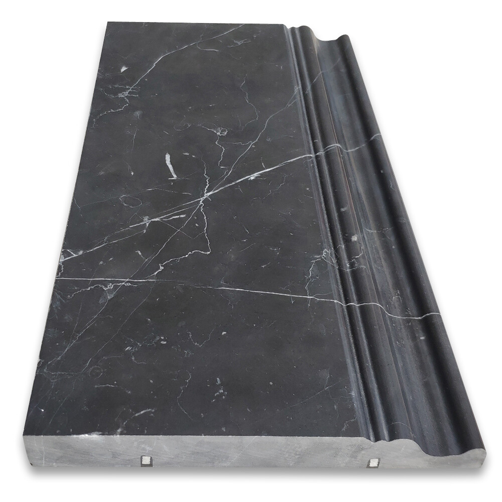 N06P Nero Marquina Black Marble Skirting Baseboard Trim Molding Polished