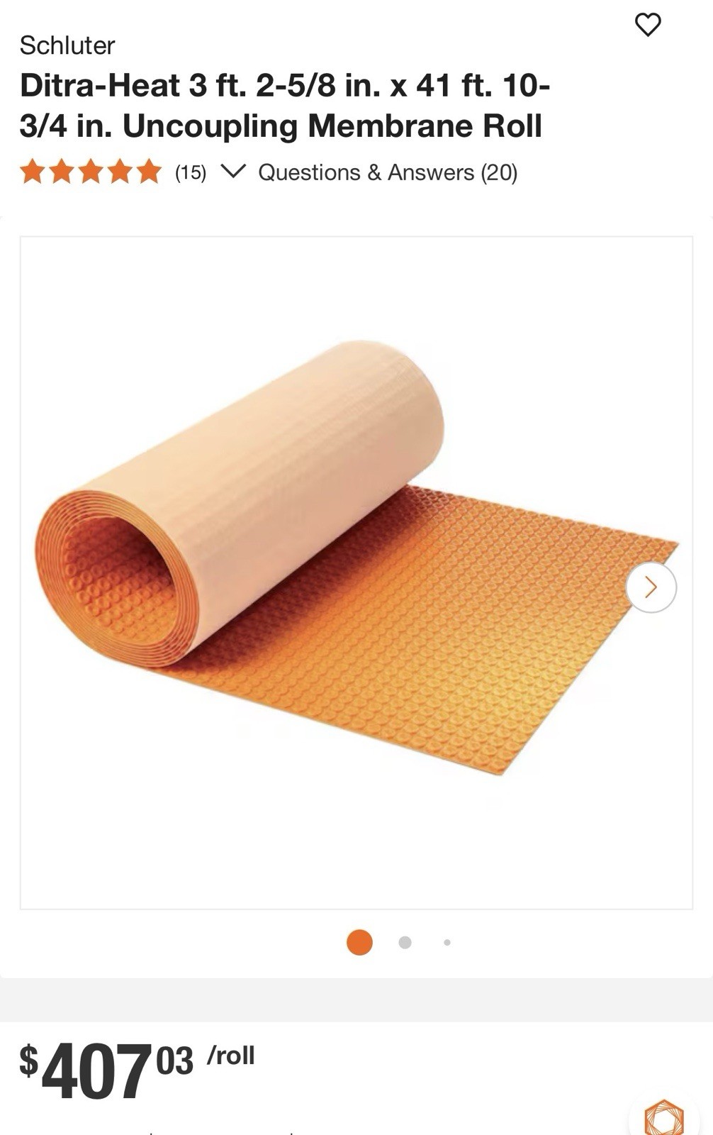 Schlüter DH512M 3 ft. 2-5/8 in. x 41 ft. 10-3/4 in. Uncoupling Membrane Roll