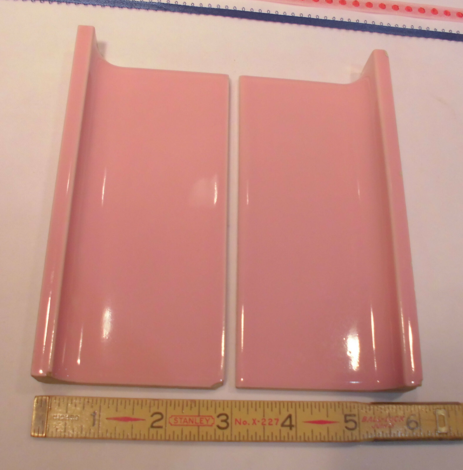 2 pcs. *Pink Coral* Finish Corner Flat Top cove/base Ceramic Tile 3″ X 6″ A.O.
