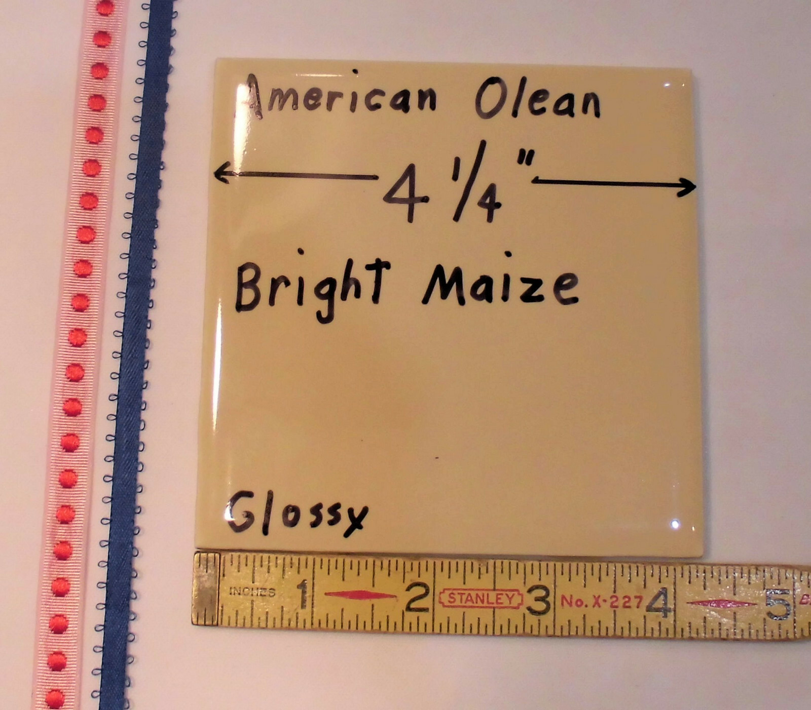 1 pc. *Maize* Glossy Ceramic Tile #24 by American Olean 4-1/4″ ; a yellow-brown