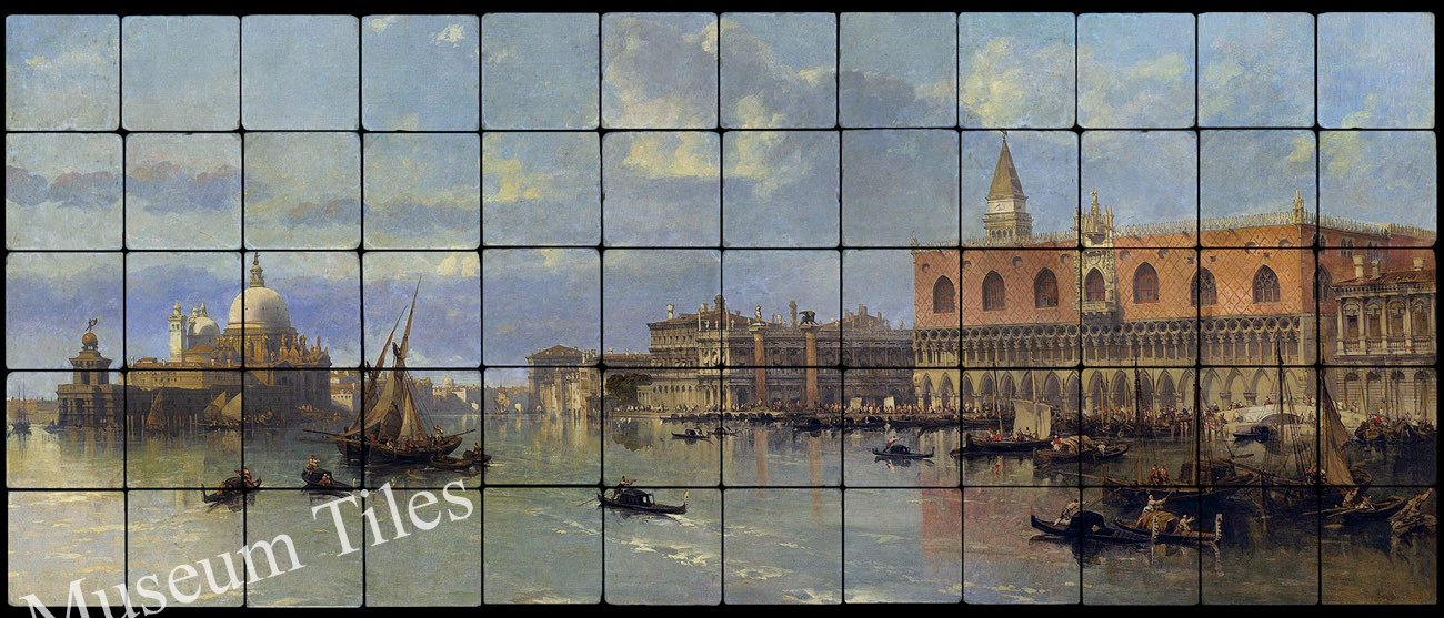 48×20 Venice View of Piazzetta Mural Tumbled Marble Tiles