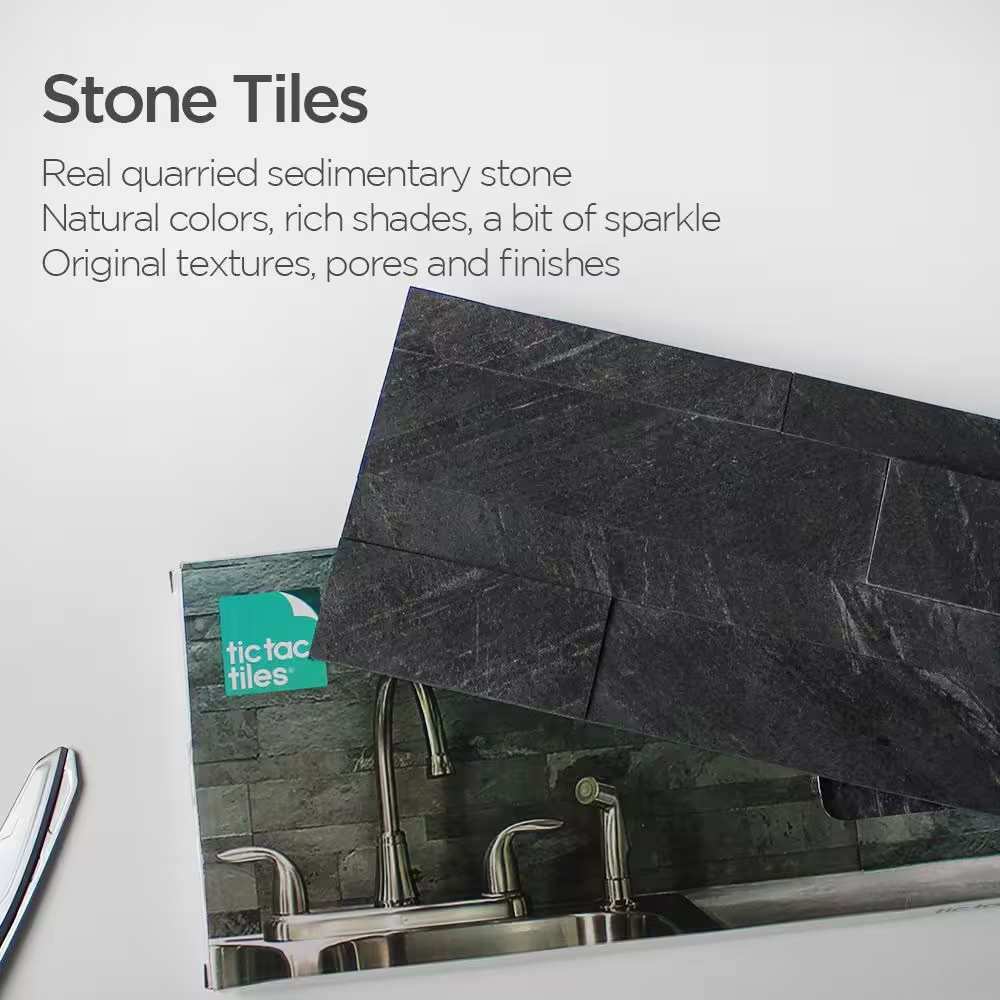 12-Sheets Dark Gray 24 In. X 6 In. Peel, Stick Self-Adhesive Decorative 3D Stone