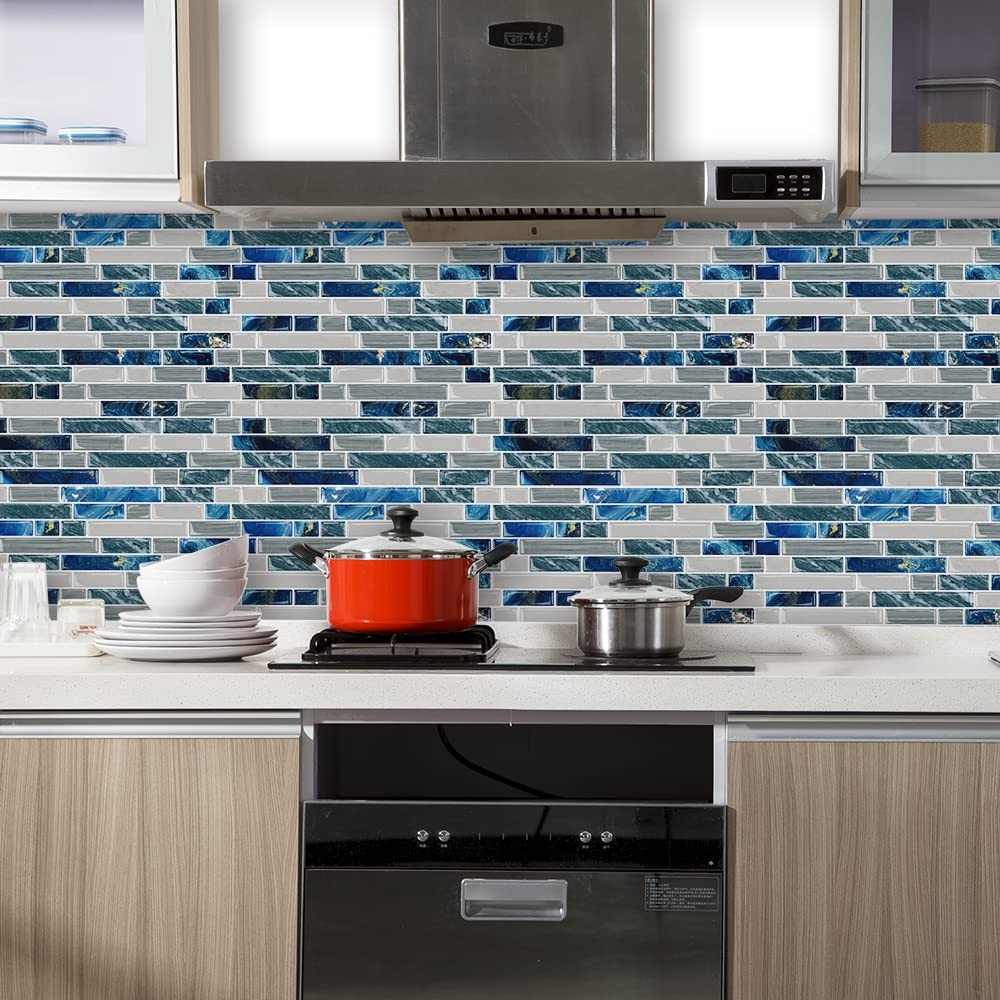 Azulejos Adhesivos Color Azul Para Cocina Y Bano Pack De 10 Calidad Pro