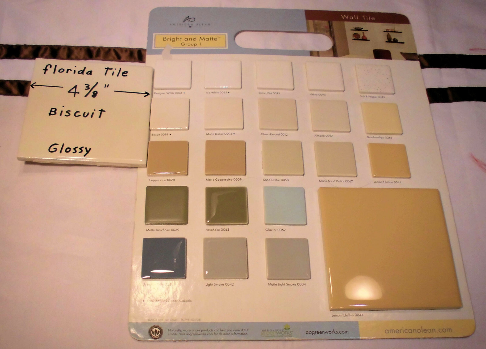 1 pc. Biscuit Glossy Ceramic Tile 4-3/8″ by Florida Tile Co. NOS off-white