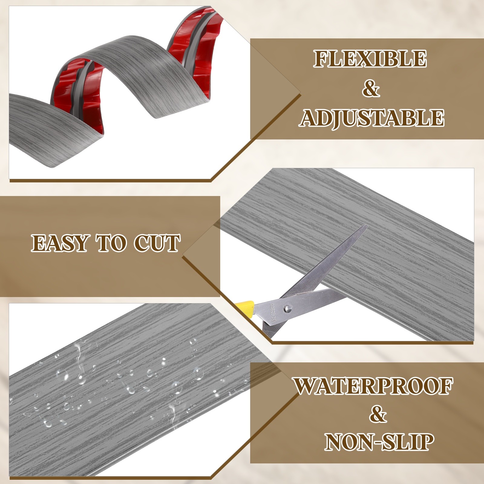 1.97″x7Ft Gray Wood Grain T-Molding Transition Strip Vinyl Edge Trim for Gap