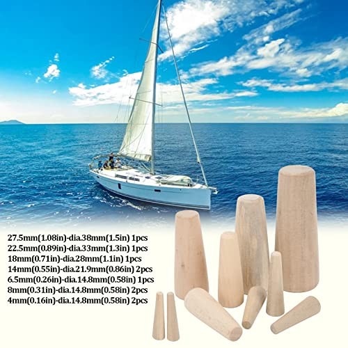 Marine Boat Wooden Conical Bungs Plugs Set, 10pcs Marine Tapered Thru Hull