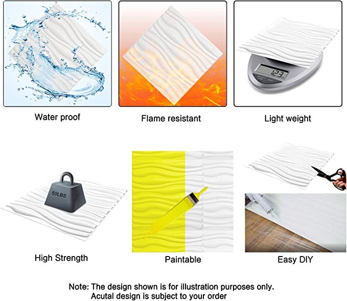 Art3d 12-Pack 19.7″x19.7″ PVC 3D Wall Panel, Decorative Wall Tile, Cover 32 Sqft