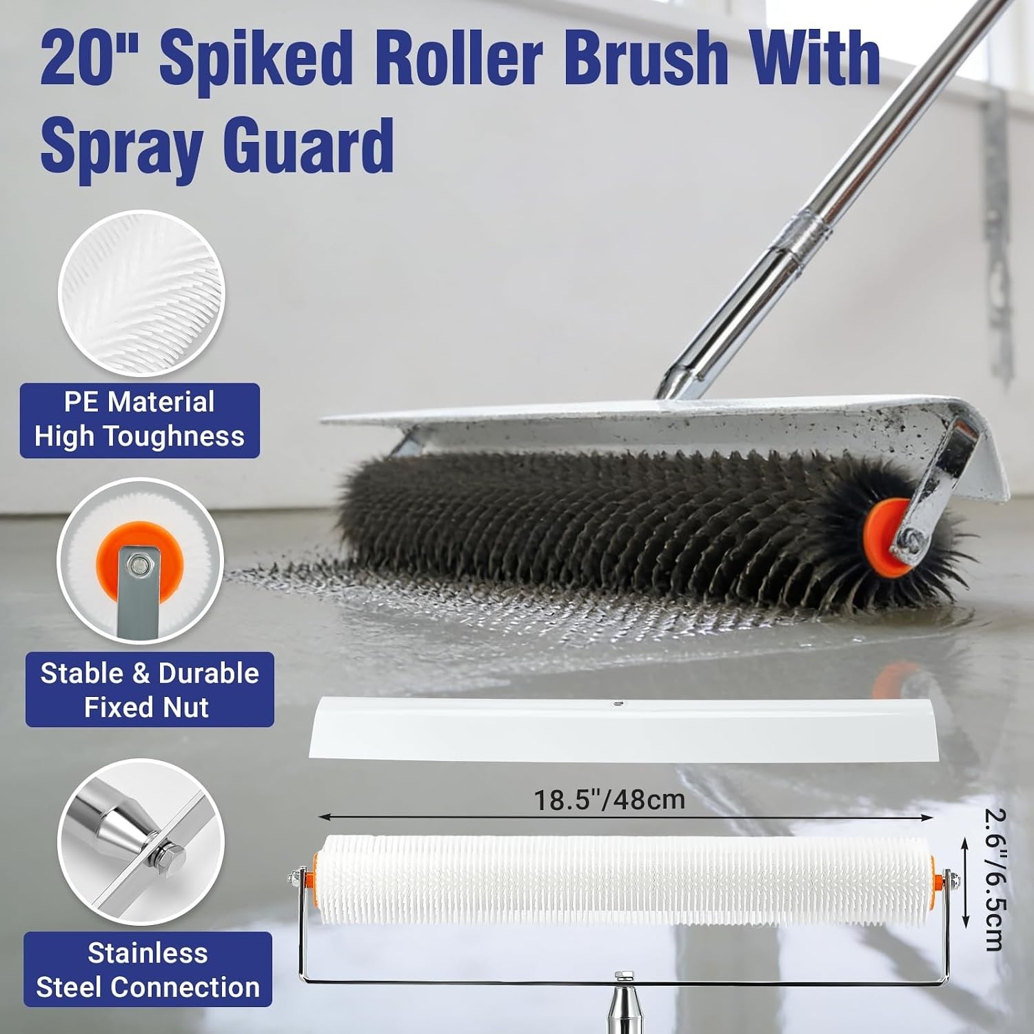Self Leveling Concrete Tools, Stainless Steel Epoxy Squeegee, Spiked Roller for