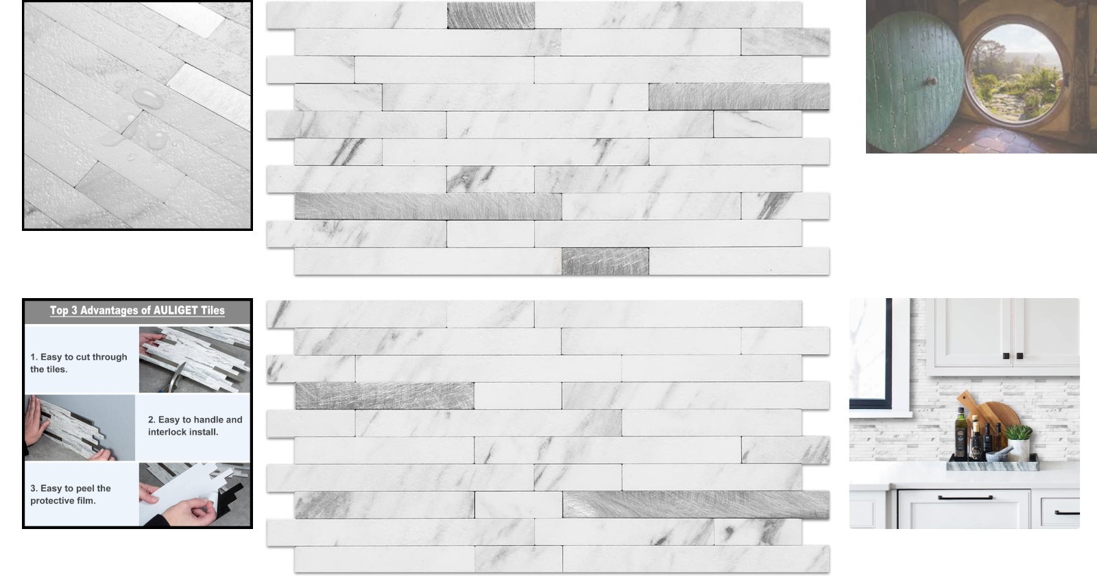 Textured PVC White Marble Peel and Stick Tiles – 20 Sheets, Ideal for Kitchens