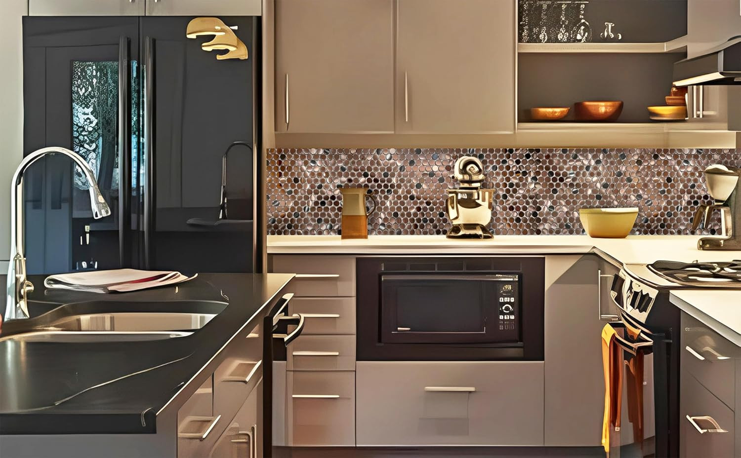 Copper Bronze Penny Round Mosaic Tiles for Kitchen and Bathroom [5 Sheets]