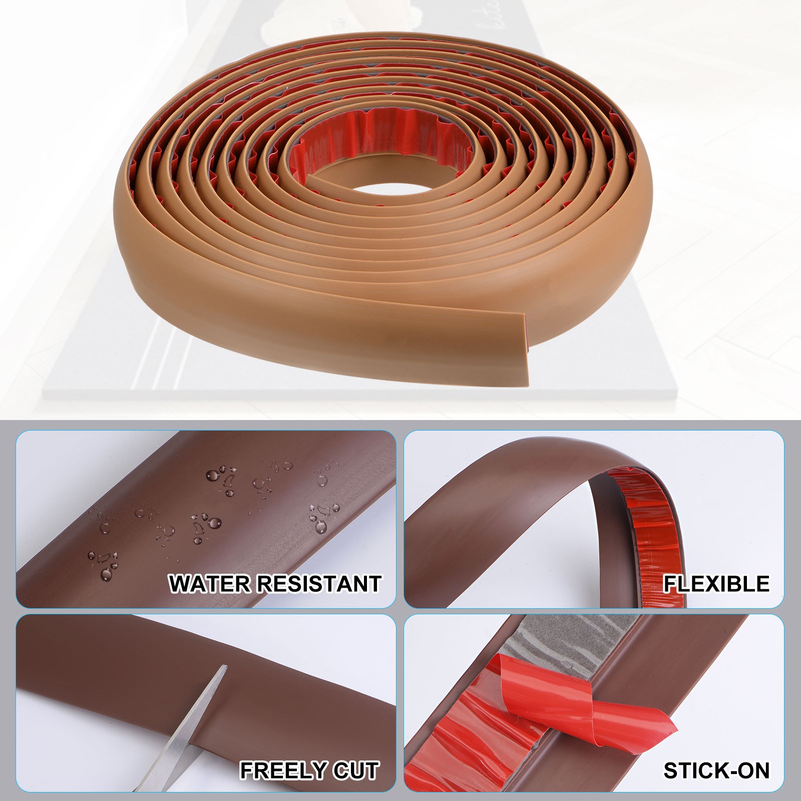 9.84ft PVC Floor Transition Strip, Self Adhesive Backing Carpet to Tile Brown