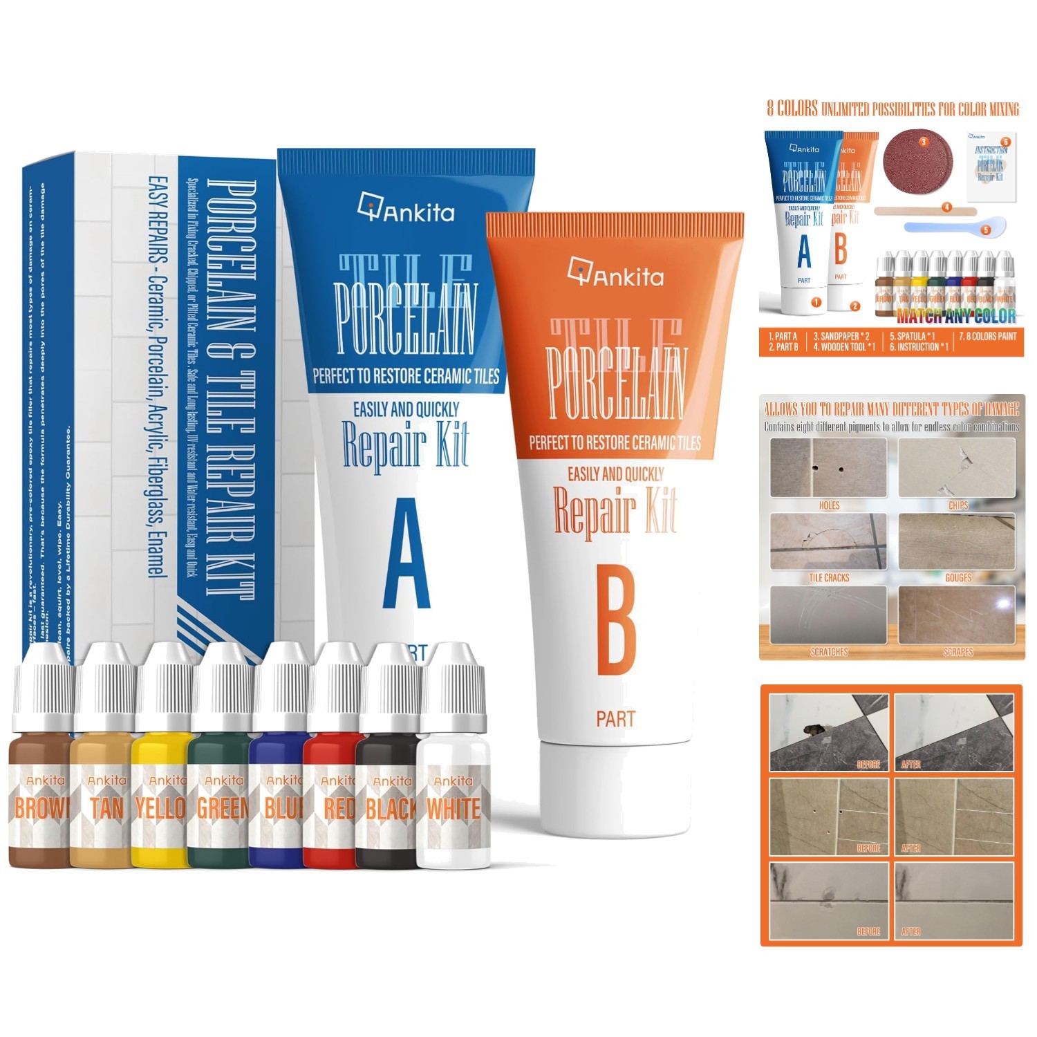 Color Match Tile Repair Kit – 8 Pigments for Flawless Ceramic & Porcelain Fixes