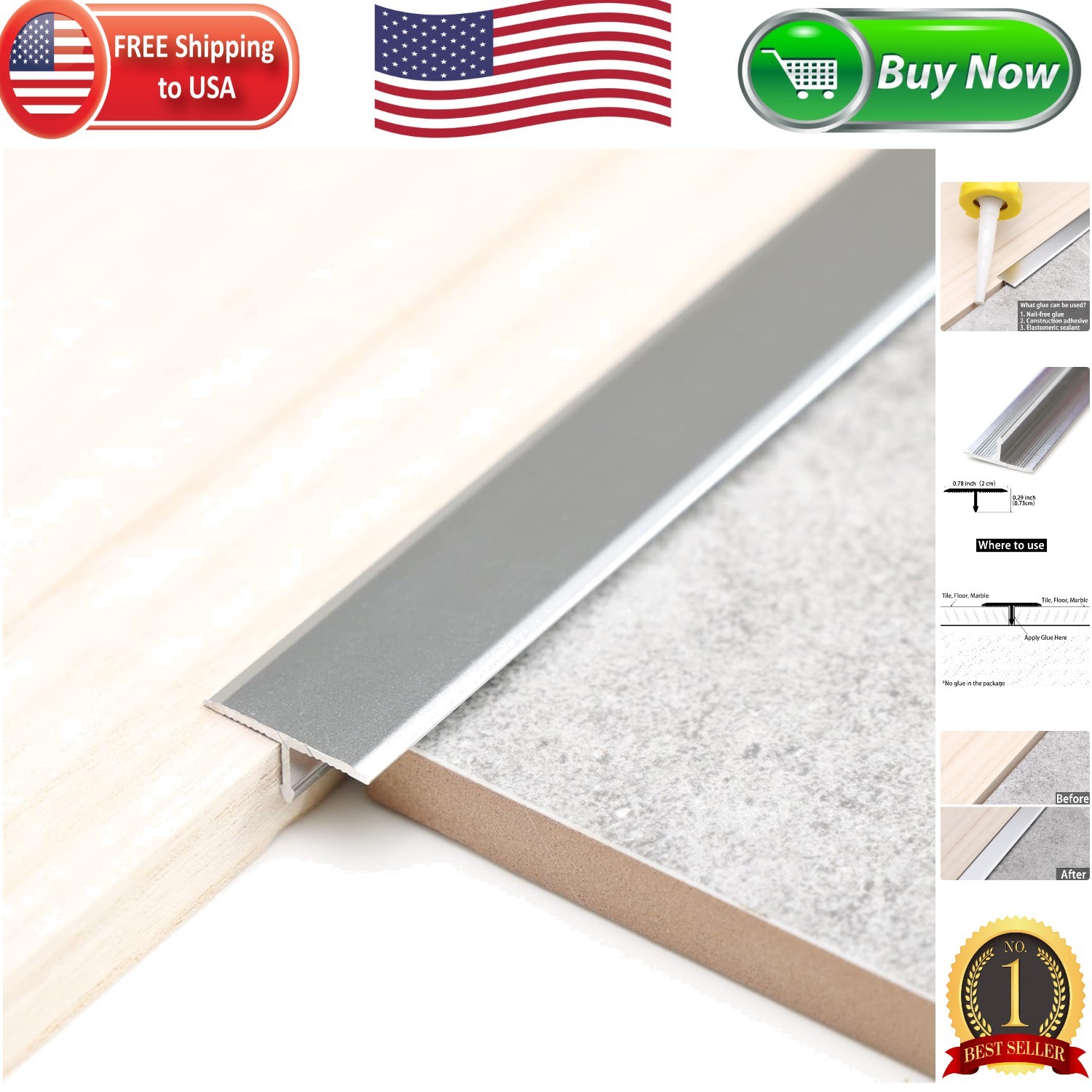 Durable Aluminum T Molding Set – 3 Pcs 2.9ft x 0.8in Flooring Transition Strips