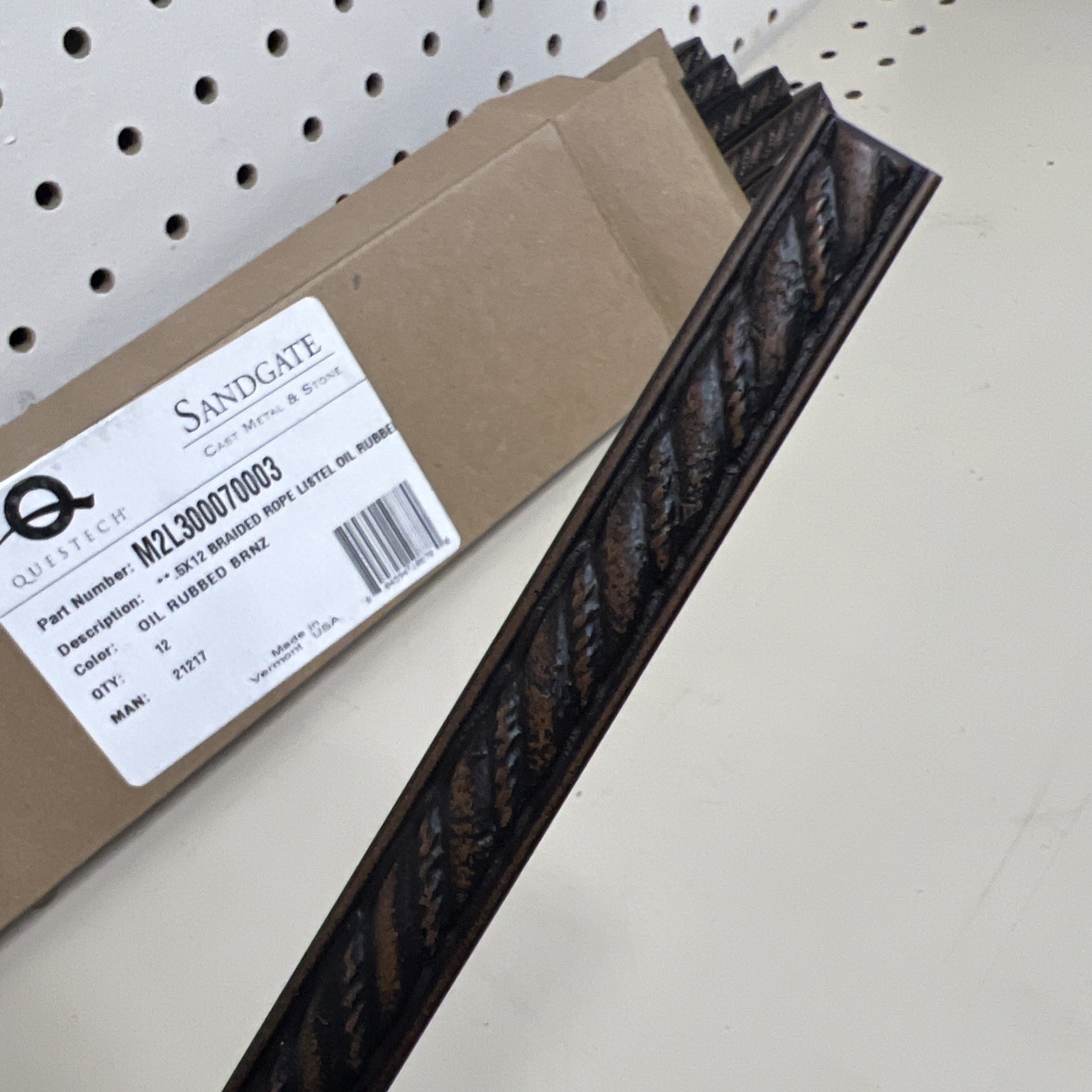 12 Questech Composite Trim Tile .5×12 Braided Rope Listel Oil Rubbed Bronze
