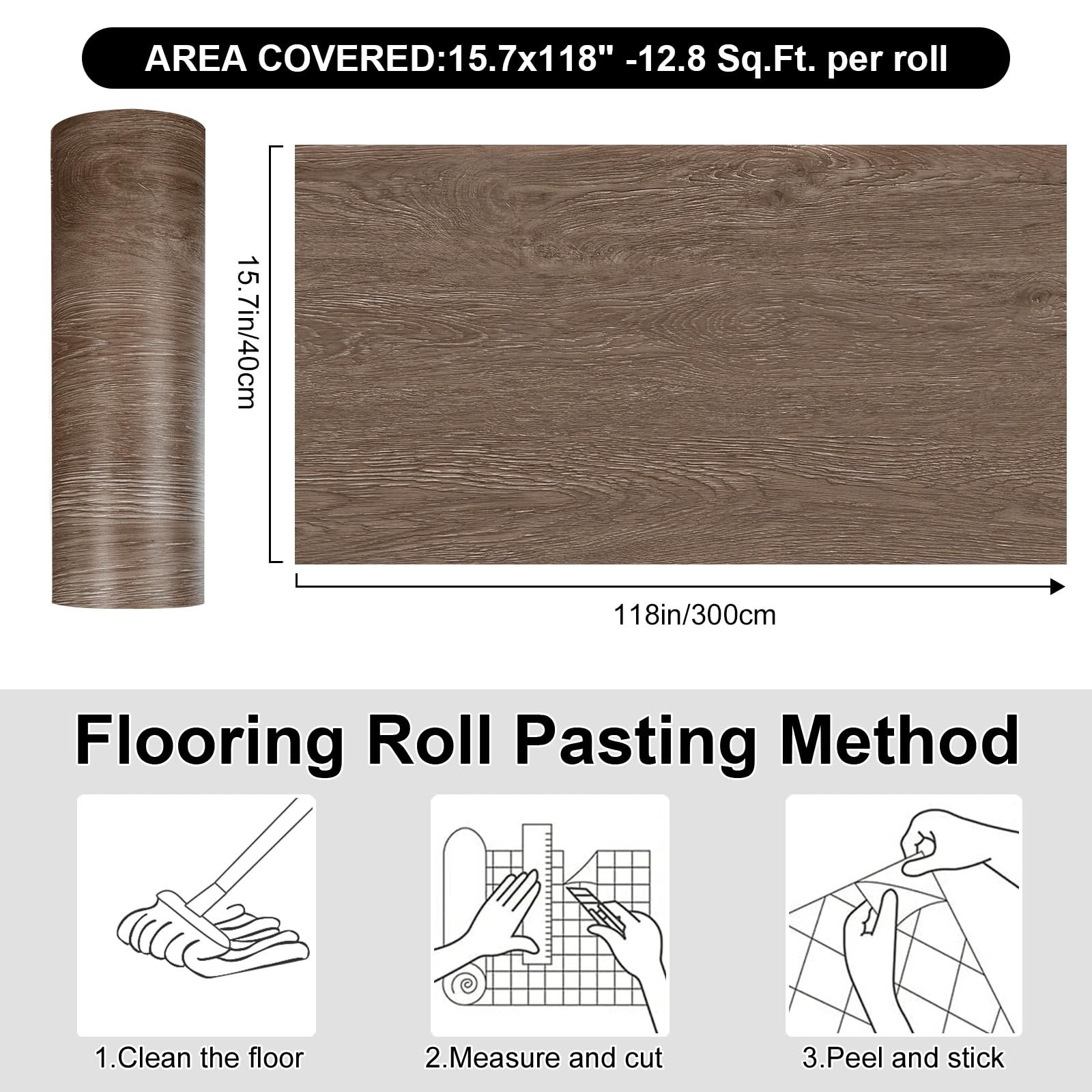 Peel and Stick Floor Tiles Dark Brown Set of 15.7 x 118 Inches Wood Grain Vin…