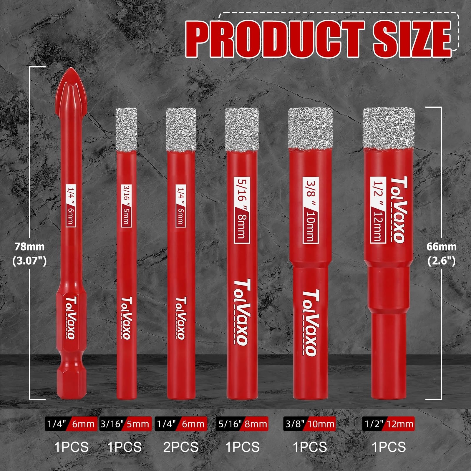 7Pcs Dry Diamond Drill Bit Set, Tile Drill Bits for Ceramic, Glass, Tile, Por…