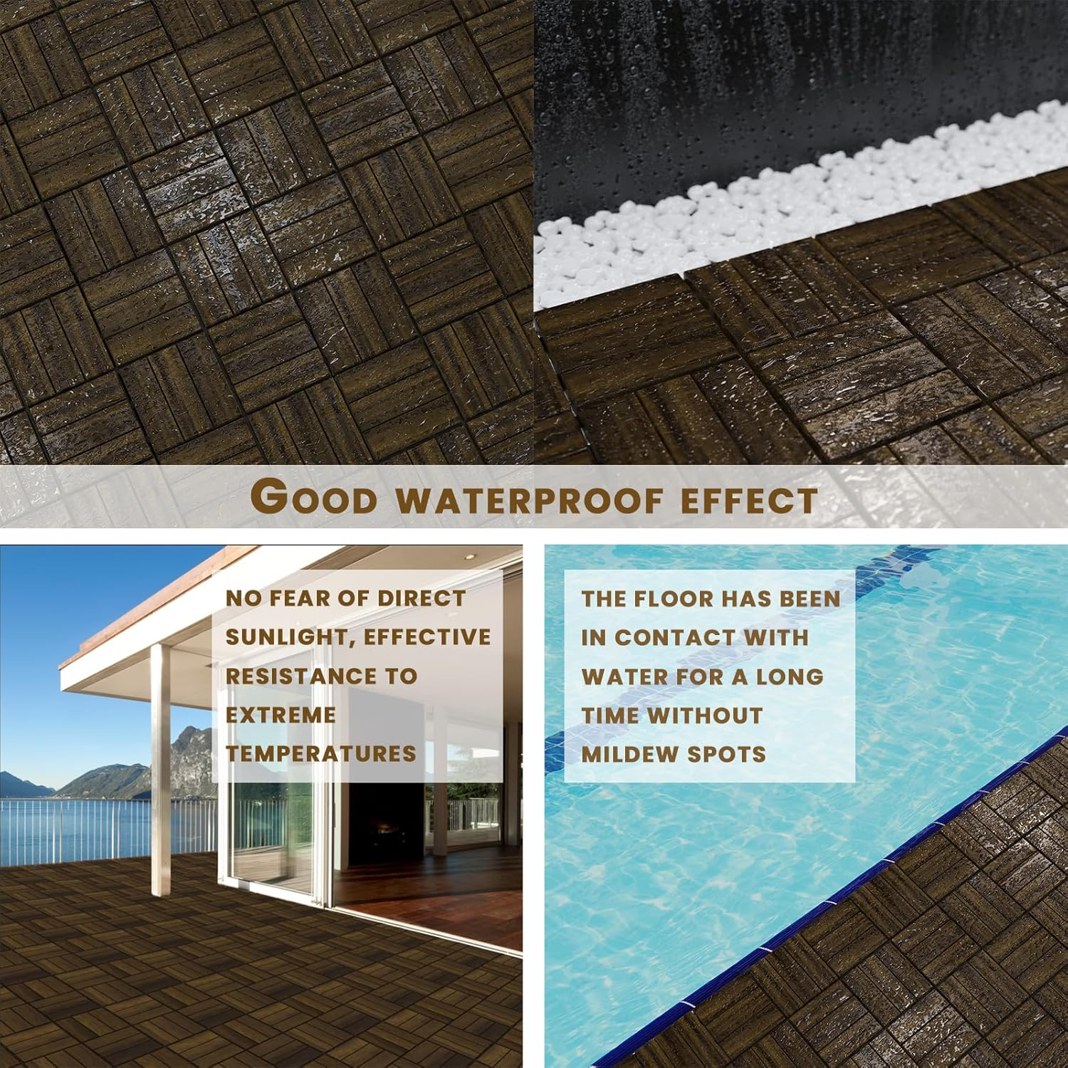 Acacia Wood Deck Tiles, 12″ x 12″ Interlocking Outdoor Flooring for Patio, Balco