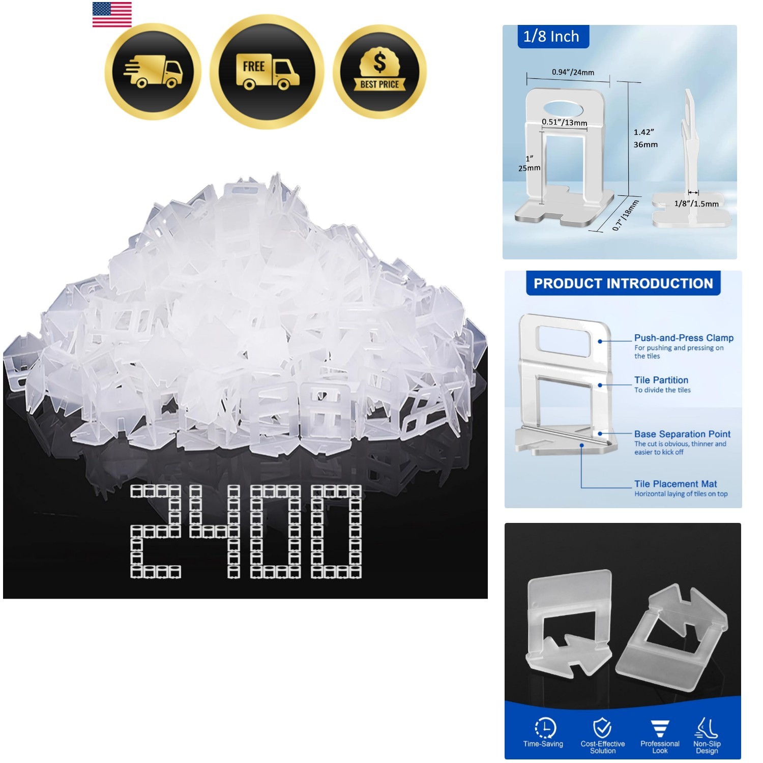 Tile Leveling System Clips – DIY 2400 Tiles Leveler Spacers – 1/8 Inch Tile L…