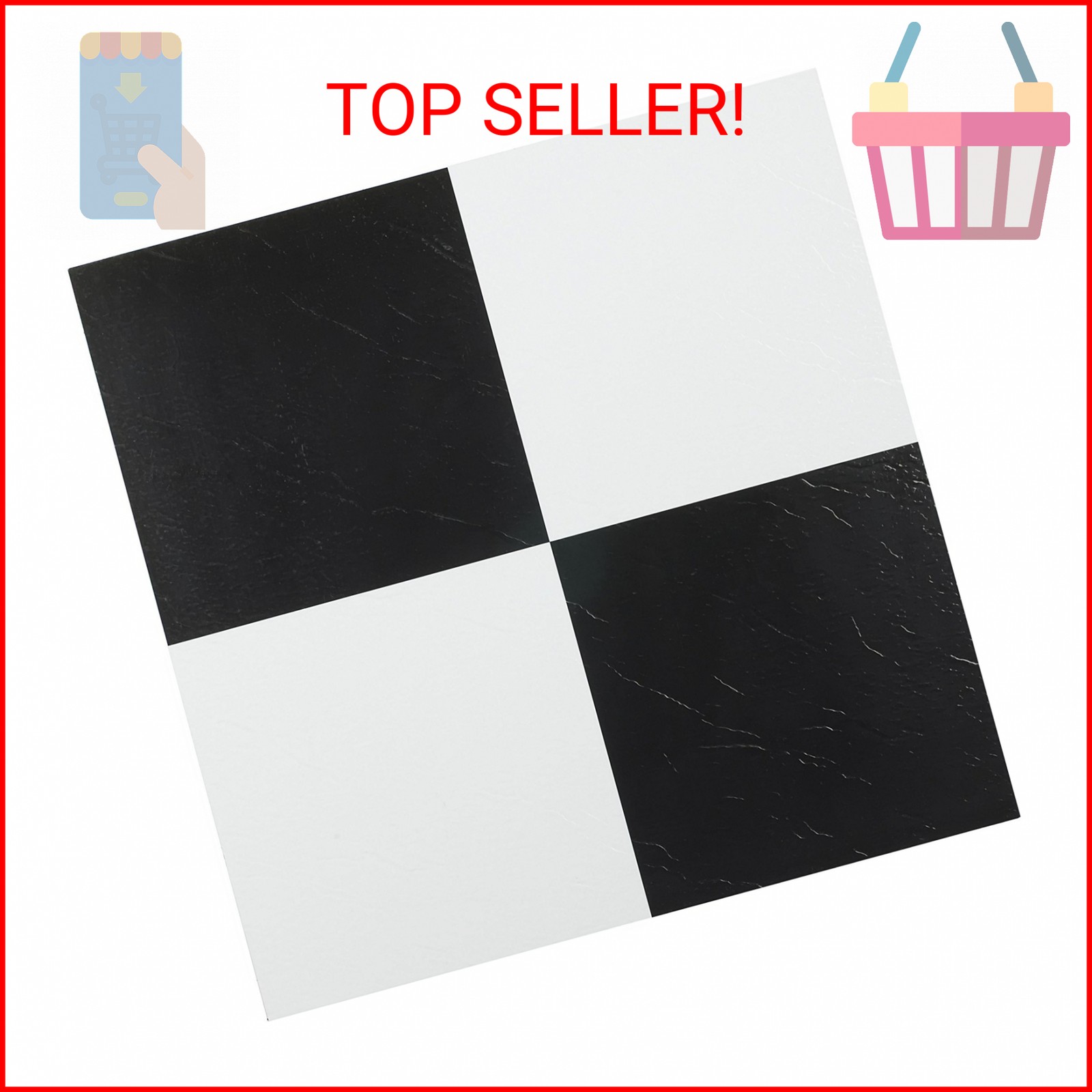 Nexus Self Adhesive 12-Inch Vinyl Floor Tiles, 20 Tiles – 12″ x 12″, Black/White