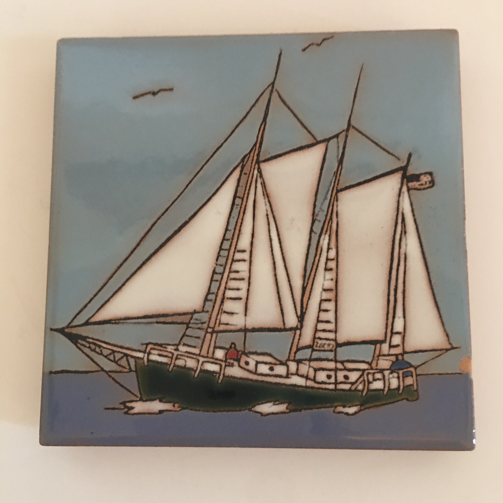 Maanum Custom Art Tile Sayner Wisconsin Sailboat Coaster Beach House Coastal