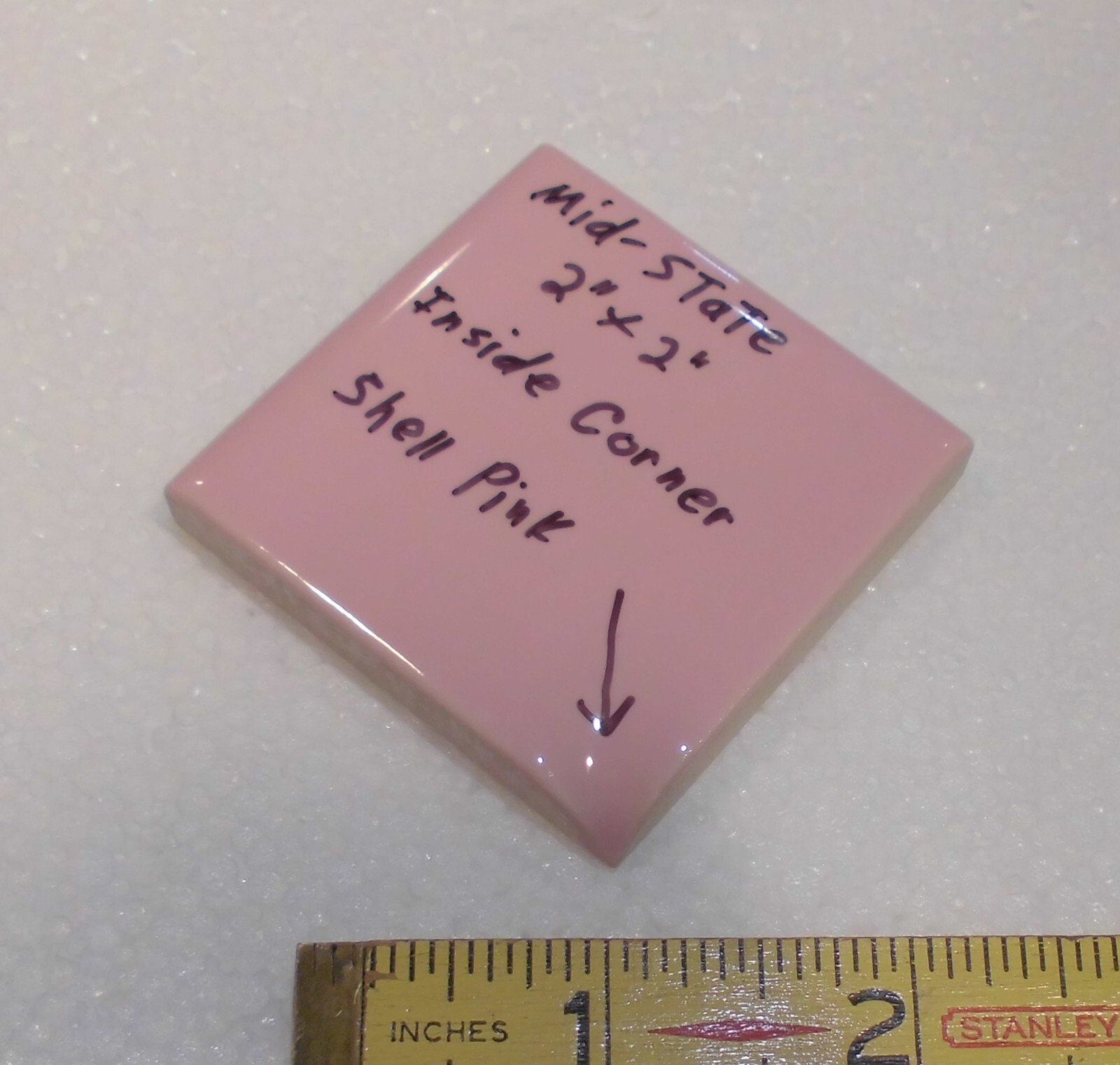 1 pc. Shell Pink: 2″ X 2″ X 5/16″ Ceramic Surface Bullnose Inside Corner Tile