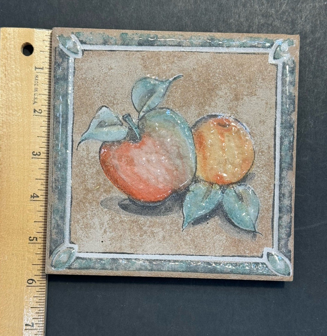 Decorative Ceramic Tile Apple Tan Background 5.75” Square Cork Back