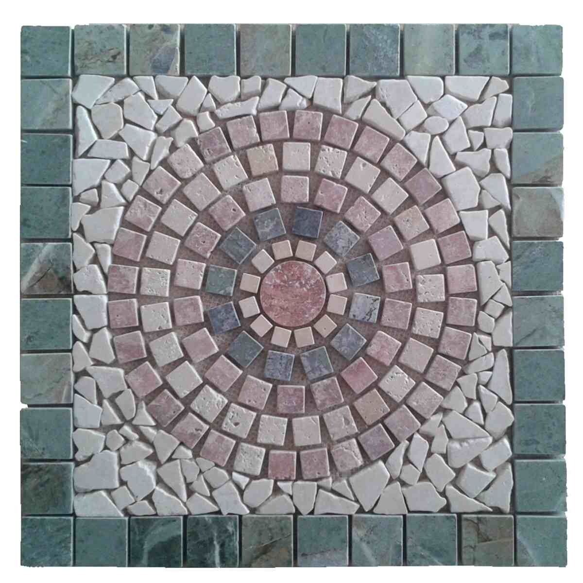 18″ x 18″ Travertine marble mesh mounted mosaic floor tabletop decor medallion