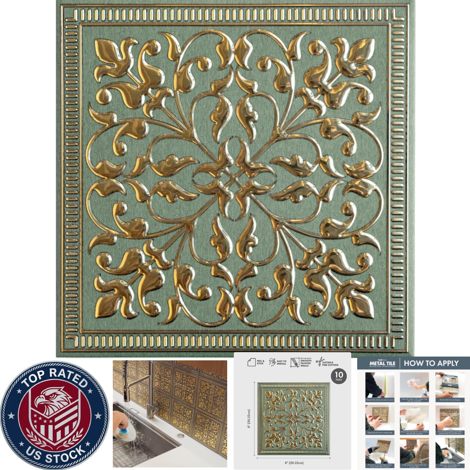 10-Pack 8″x8″ Peel and Stick Rustic Farmhouse Tiles – Water-Resistant Aluminum