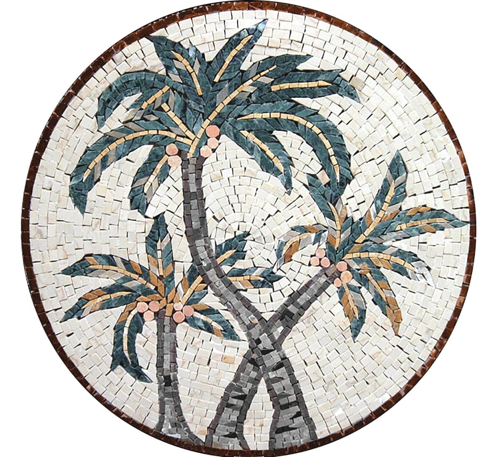 12″ Round Custom Handmade Coconut Tree Backsplash Mural Marble Mosaic Tiles.
