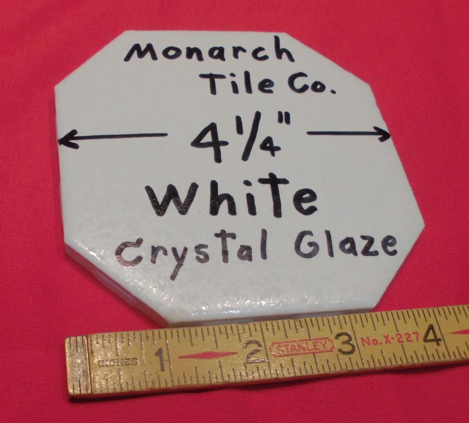 1 pc. *White* Octagon Ceramic Tile 4-1/4″ Crystal Glazed by Monarch Co. NOS
