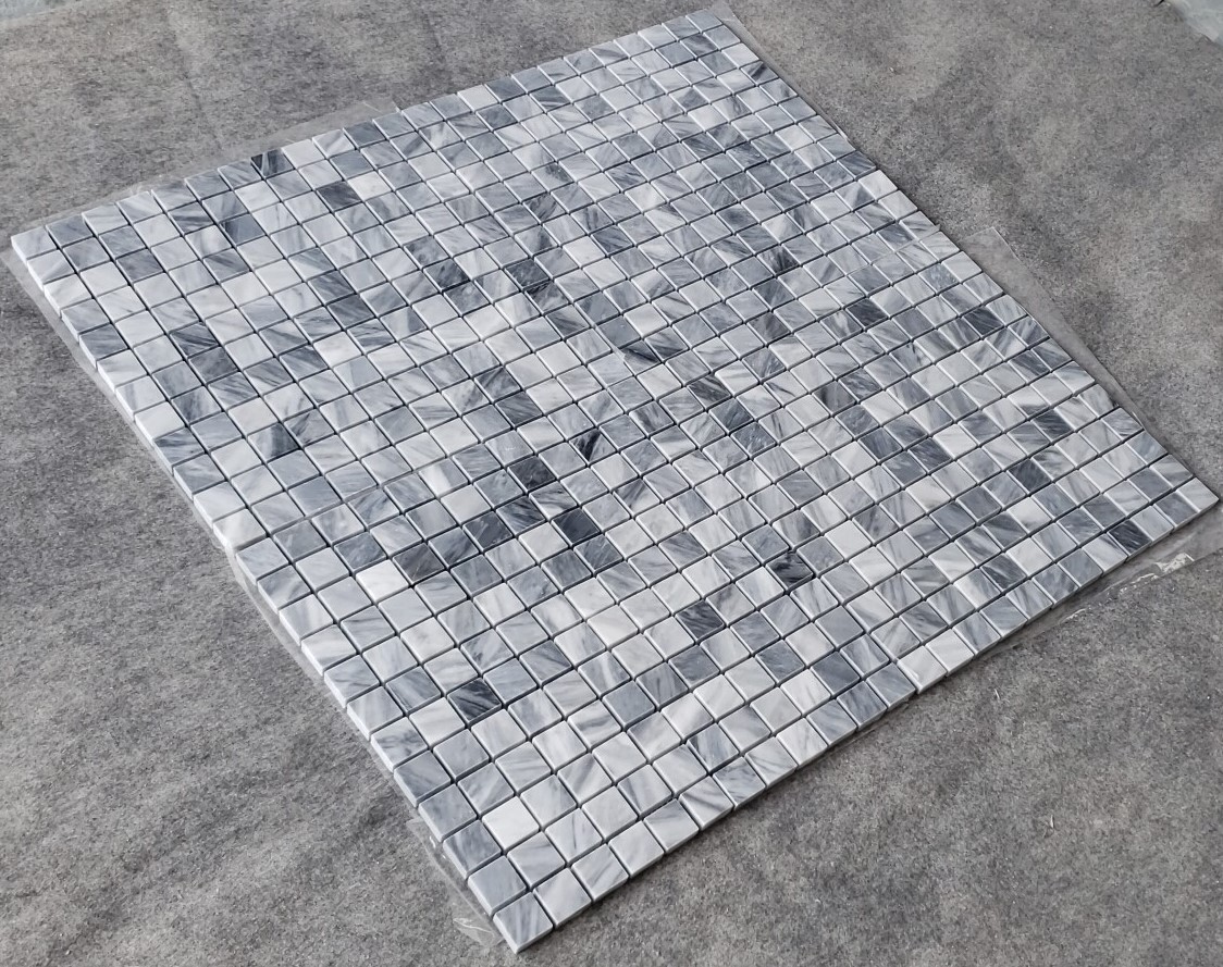K24XH Bardiglio Gray Dark Grey Marble 1×1 Grid Square Mosaic Tile Honed