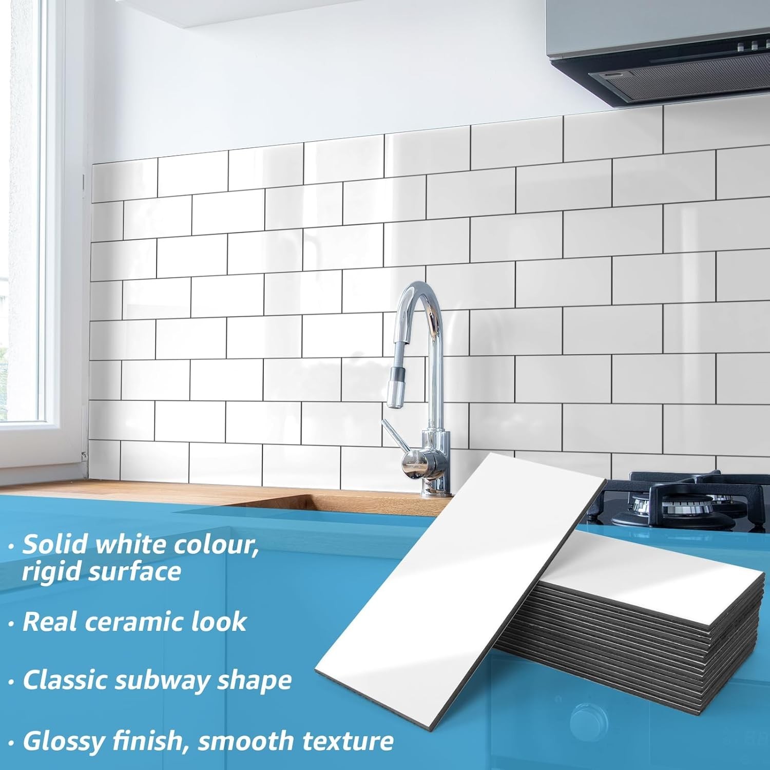 102-Piece Peel and Stick Wall Tile for Kitchen Backsplash, Bathroom, Fireplac…