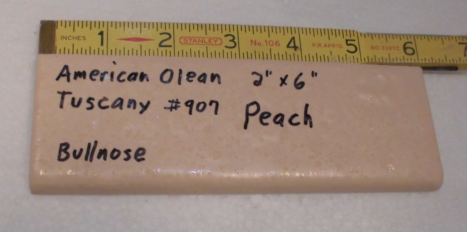 1 pc. Ceramic Bullnose Tile: 2” X 6″ Tuscany Peach #907 by American Olean: NEW