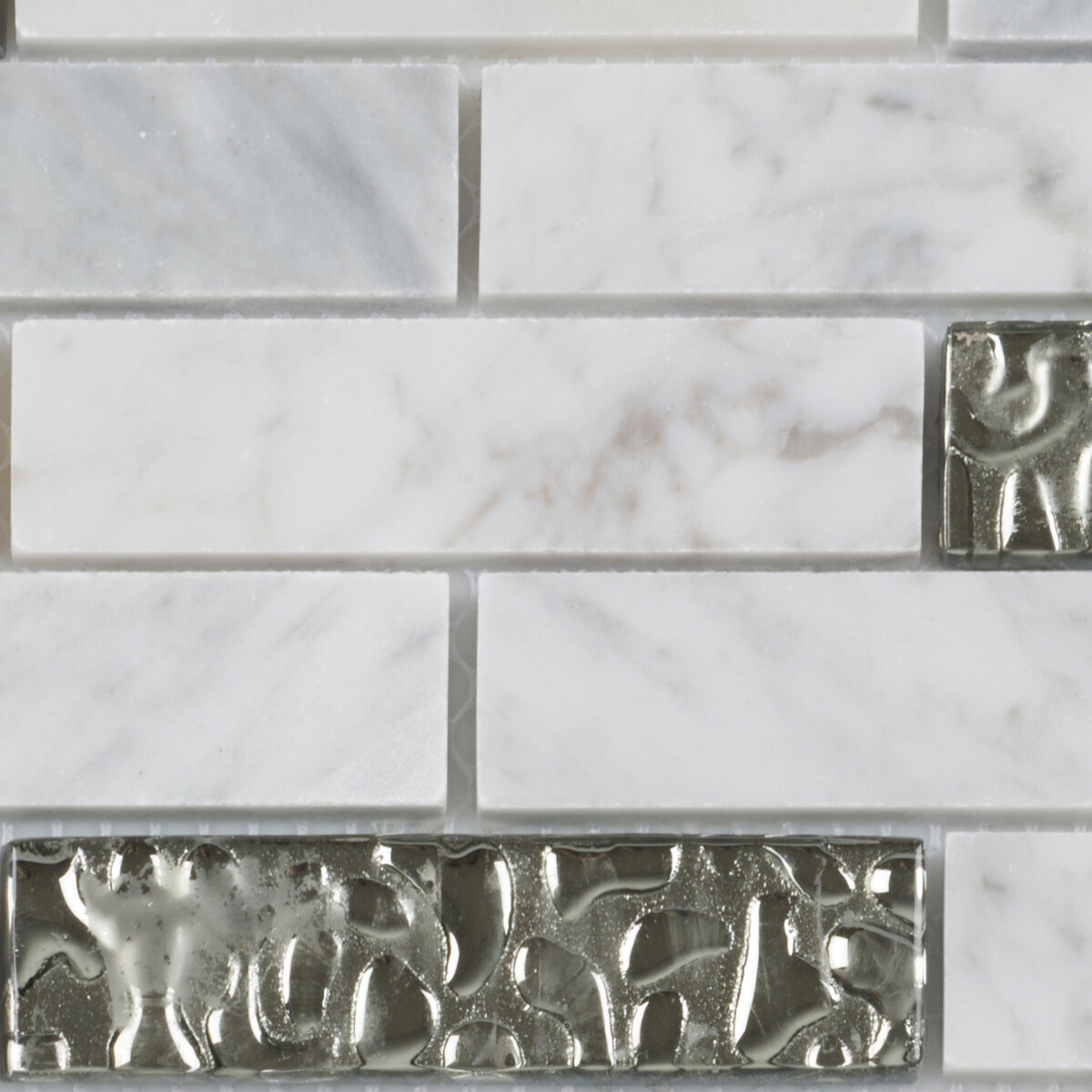 White Carrara Marble Stone Sliver Glass Mosaic Tile Brick Joint Backsplash