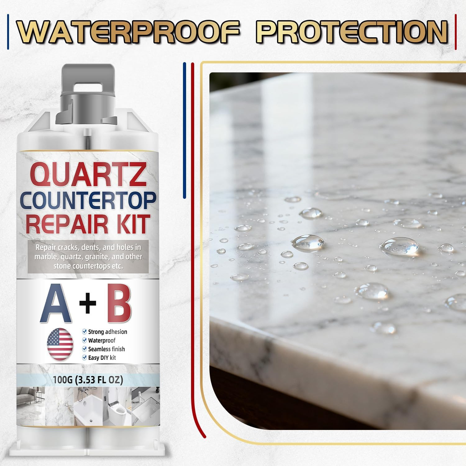 Quartz Countertop Repair Kit, Granite Repair Kit, Strong Bond, Seamless Fix, Mar