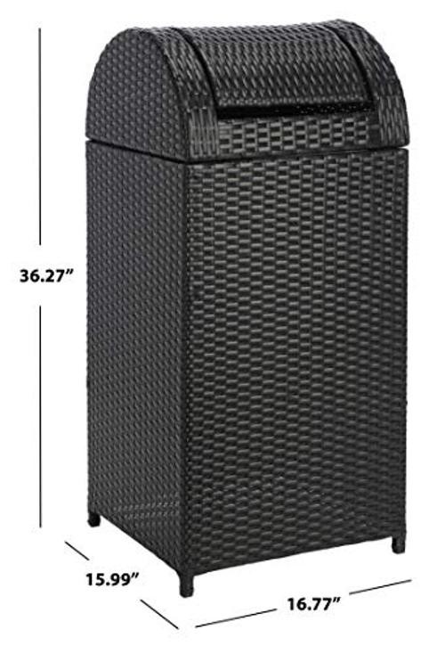 SAFAVIEH Outdoor – Serapis Trash Bin – Steel – Textured Surface Cylinder Black